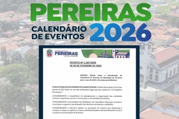 Prefeitura de Pereiras publica Calendário Oficial de Eventos para 2026