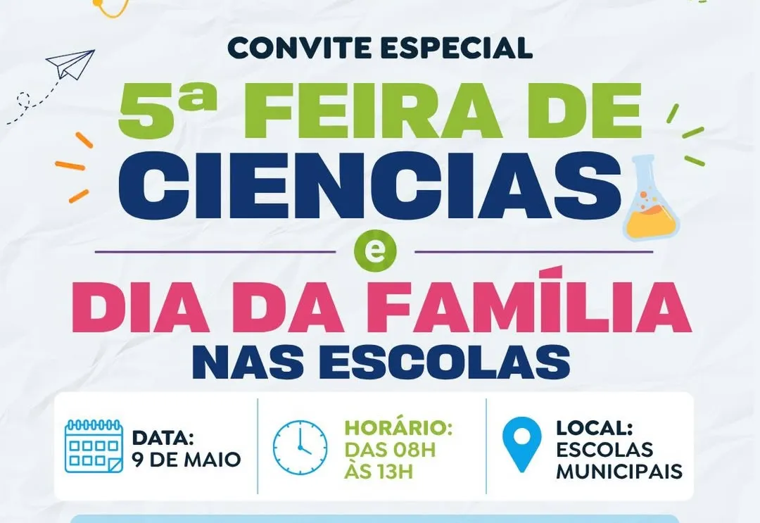 Escolas municipais realizarão 5ª Feira de Ciências e Dia da Família nas Escolas