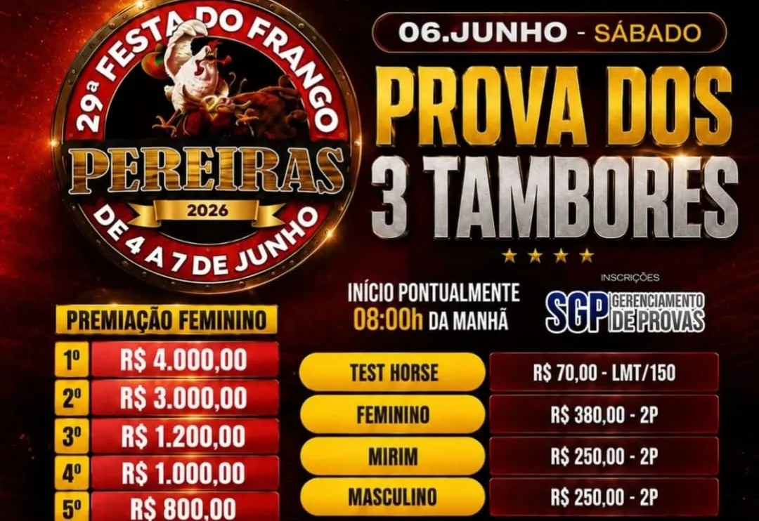 Prova dos Três Tambores integra programação da 29ª Festa do Frango de Pereiras