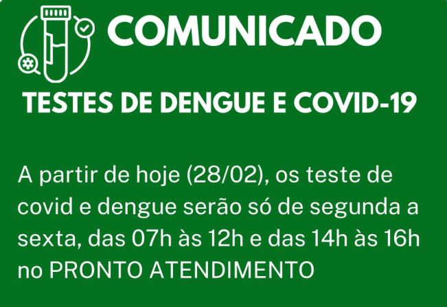 Comunicado (testes de COVID e Dengue)