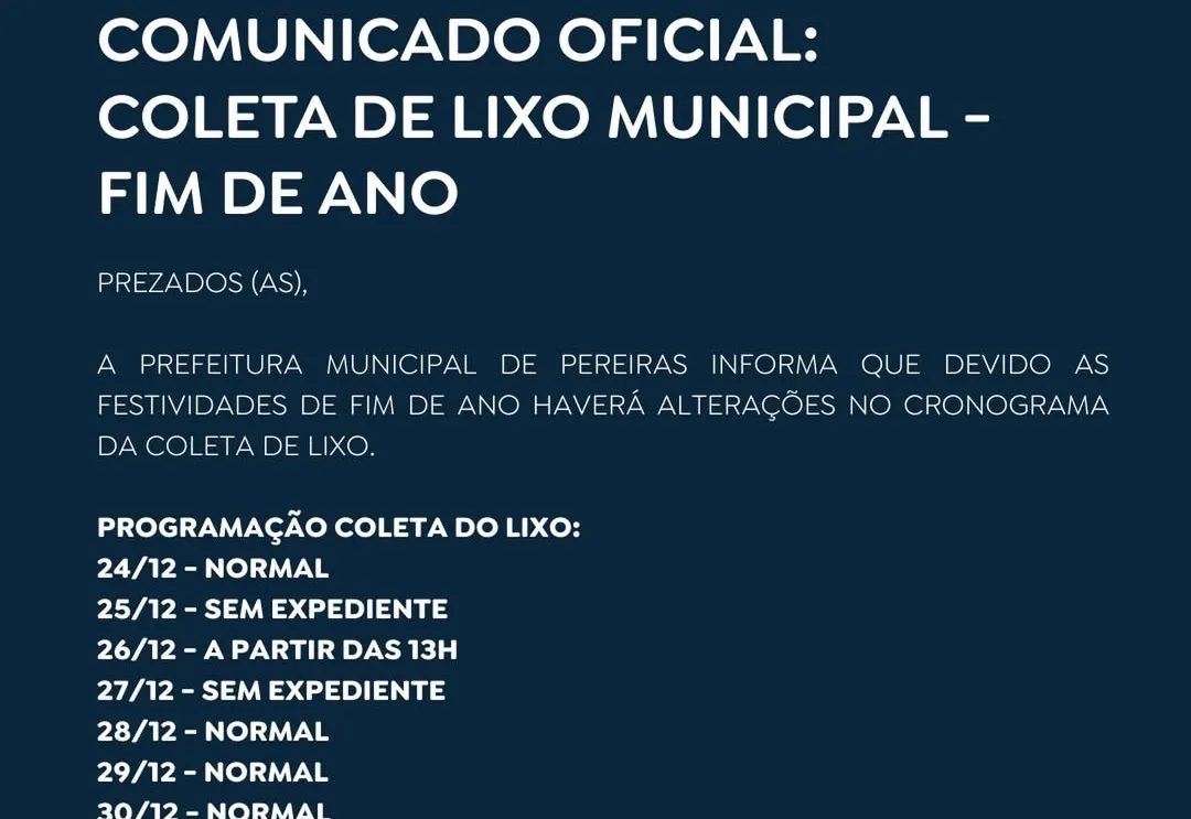 Coleta de Lixo Municipal - Fim de Ano